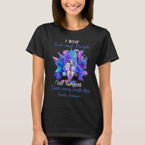 I Wear Teal Purple For Someone Gnome Suicide Aware T-Shirt