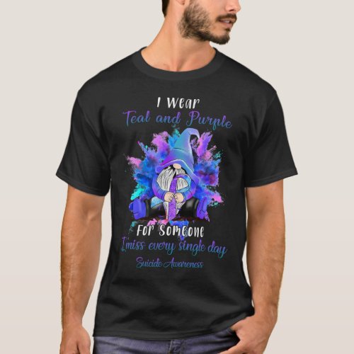 I Wear Teal Purple For Someone Gnome Suicide Aware T-Shirt