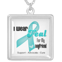 I Wear Teal Ribbon For My Boyfriend Silver Plated Necklace