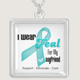 I Wear Teal Ribbon For My Boyfriend Silver Plated Necklace