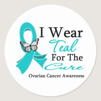 I Wear Teal Ribbon For The CURE Ovarian Cancer Classic Round Sticker