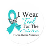 I Wear Teal Ribbon For The CURE Ovarian Cancer Classic Round Sticker