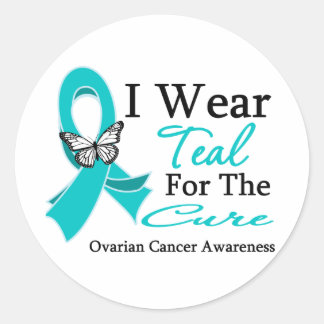 I Wear Teal Ribbon For The CURE Ovarian Cancer Classic Round Sticker