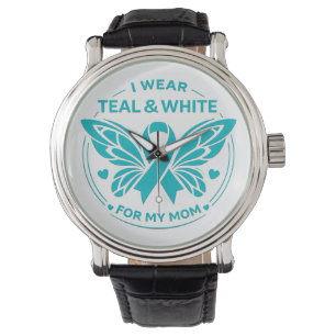 I Wear Teal & White for My Mother Button Watch
