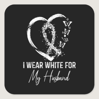 I Wear White For My Husband Lung Cancer Awareness Square Sticker