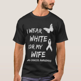 I Wear White For My Wife Lung Cancer Awareness Rib T-Shirt