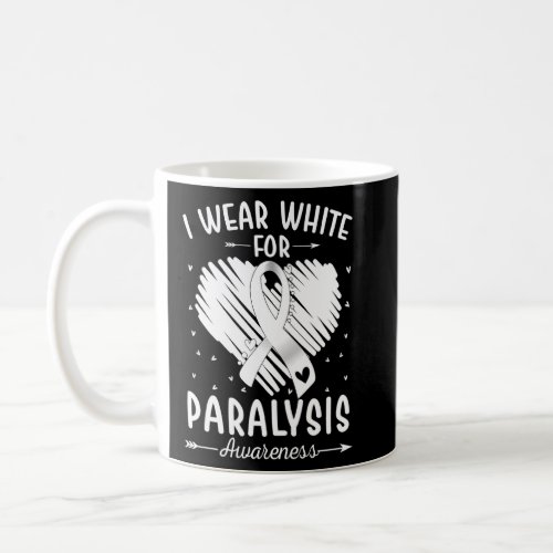 I Wear White For Paralysis Awareness Ribbon Heart  Coffee Mug