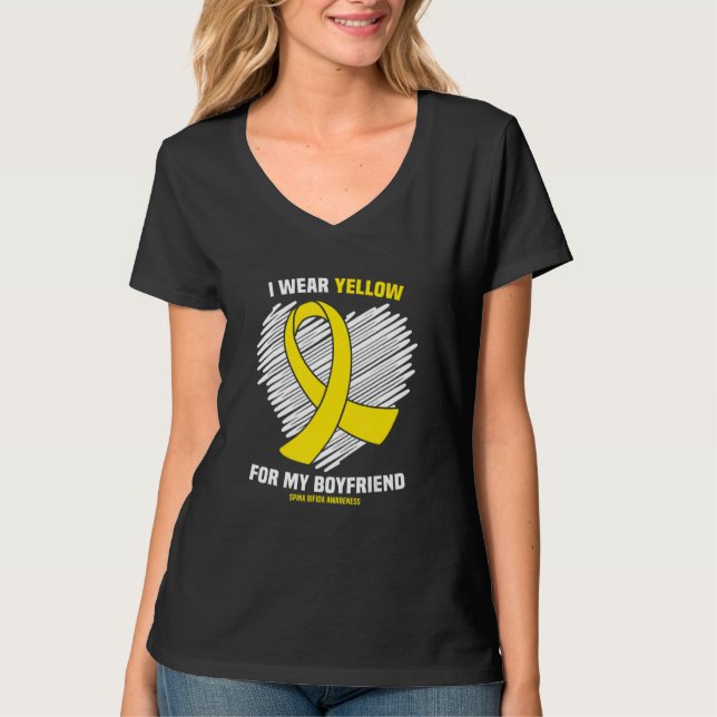 I Wear Yellow For My Boyfriend Spina Bifida Awaren T-Shirt (Front)