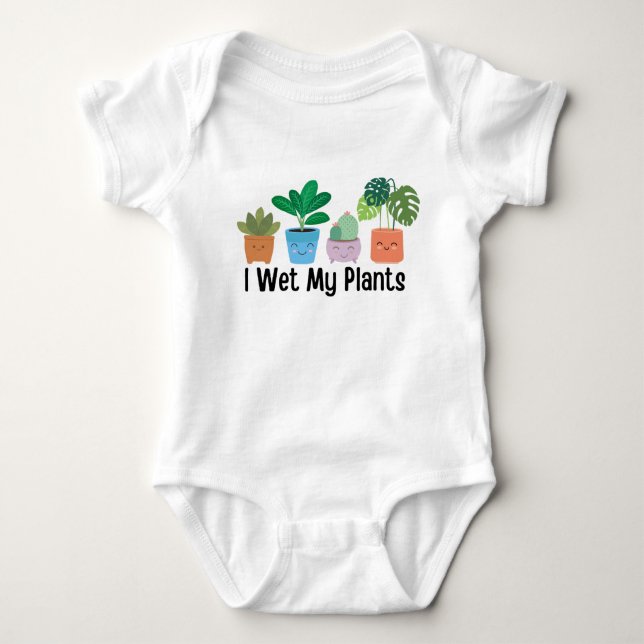 I Wet My Plants , Funny Plant Natural  Baby Bodysuit (Front)