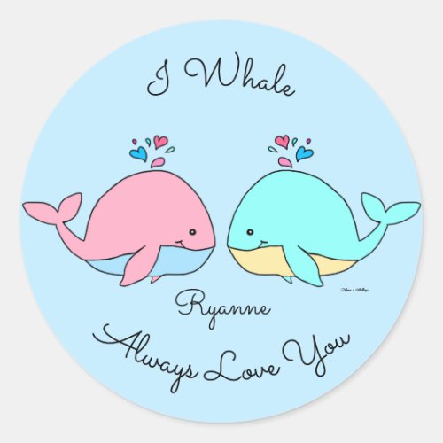 I Whale Always Love You Cute Kawaii Baby Blue Classic Round Sticker