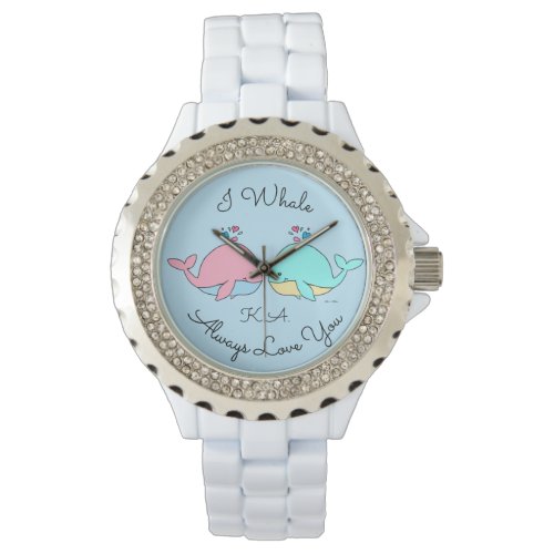 I Whale Always Love You Kawaii Blue Monogram Watch