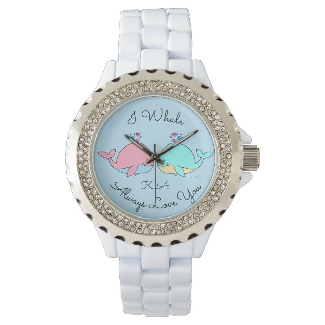 I Whale Always Love You Kawaii Blue Monogram Watch (Front)