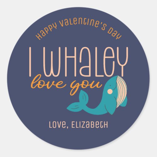 I Whaley Love You Funny Whale Cute Valentines Day Classic Round Sticker