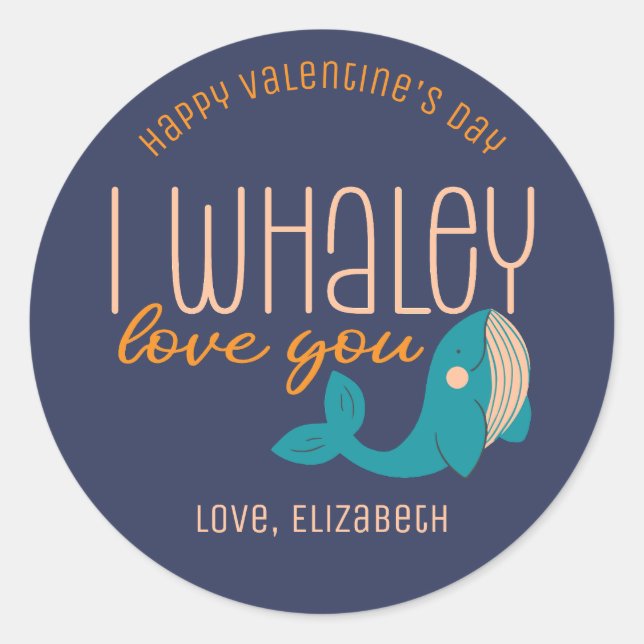 I Whaley Love You Funny Whale Cute Valentine's Day Classic Round Sticker (Front)