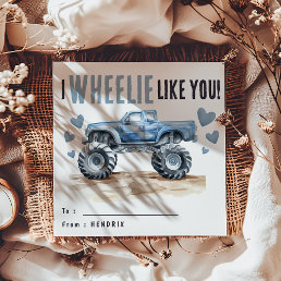 I Wheelie Like You | Blue Monster Truck Kids Holiday Card