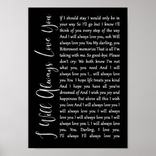 I Will Always Love You Black Script Song Lyric Poster