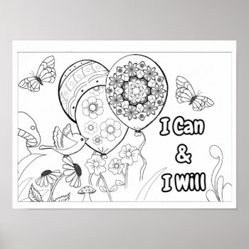 I Will Balloon Adult Coloring Poster by RenderlyYours at Zazzle