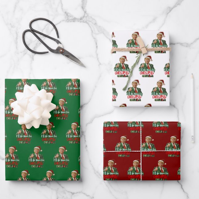 I Will Be Home For Christmas Funny Trump Gift Wrapping Paper Sheets (Front)