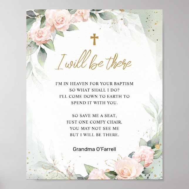 I Will Be There Pink Flowers Memorial Baptism Poster (Front)