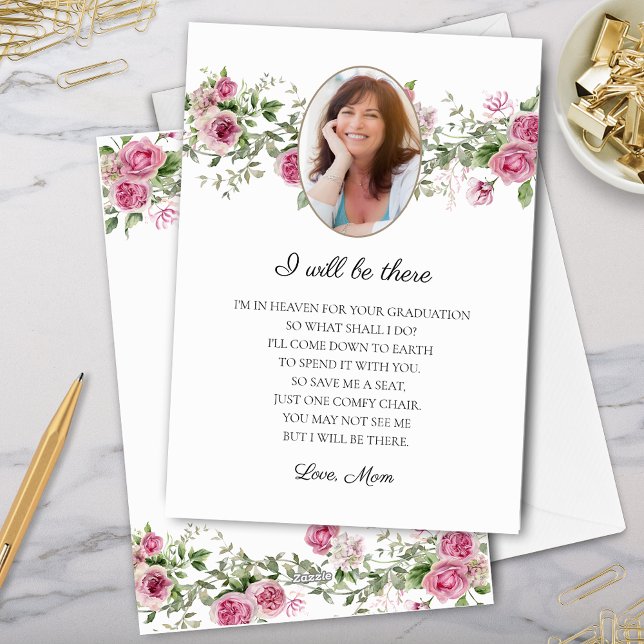 I Will Be There Roses Mom Memorial Graduate Card (elegant rose floral mom memorial i will be there card from mother to graduate for save me a seat)