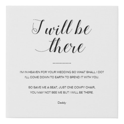 I Will Be There Save Me Seat Memorial Wedding Faux Canvas Print