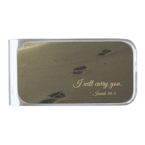 I Will Carry You Sand Footprints Silver Finish Money Clip