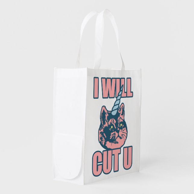 I Will Cut You Kittycorn Grocery Bag (Front Side)