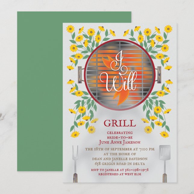 I Will Grill Bridal Shower Invitation (Front/Back)