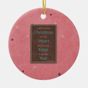 I Will Honor Christmas Pink Brown Design Ceramic Ornament
