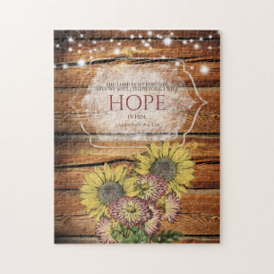 I Will Hope In Him Bible Verse Sunflower Jigsaw Puzzle