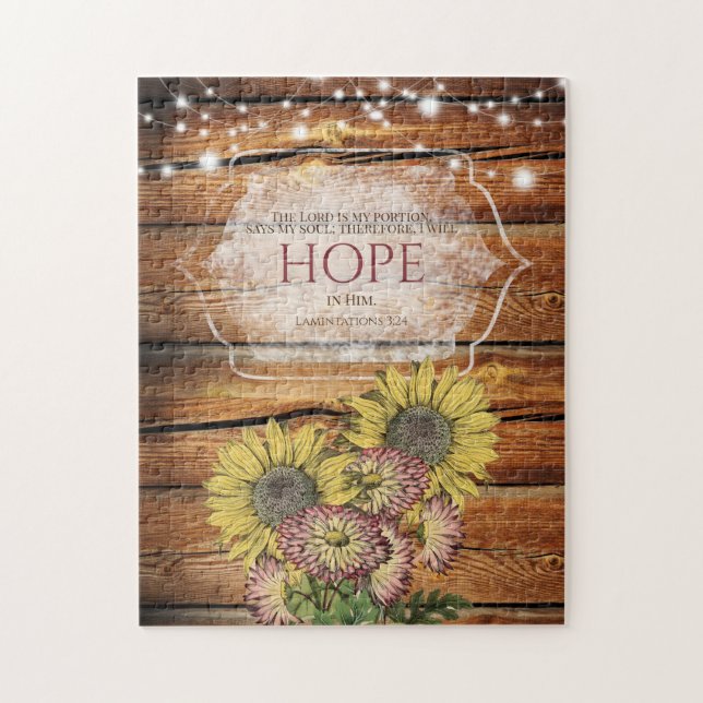 I Will Hope In Him Bible Verse Sunflower Jigsaw Puzzle (Vertical)