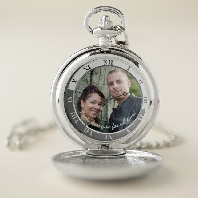I Will Love You For All Time! Custom Message Photo Pocket Watch (Inside)