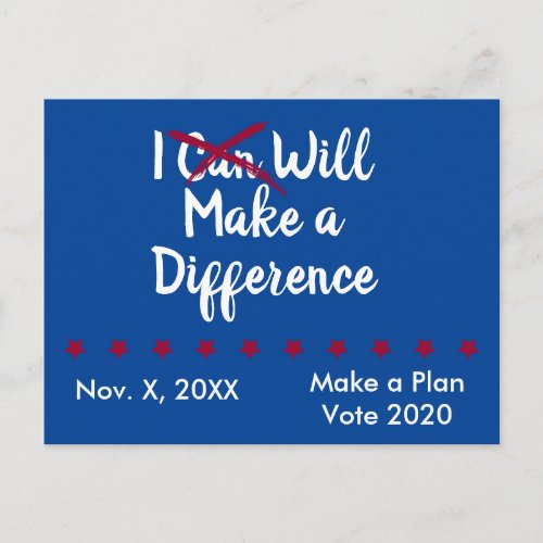 I Will Make a Difference in Person Ballot Reminder Postcard