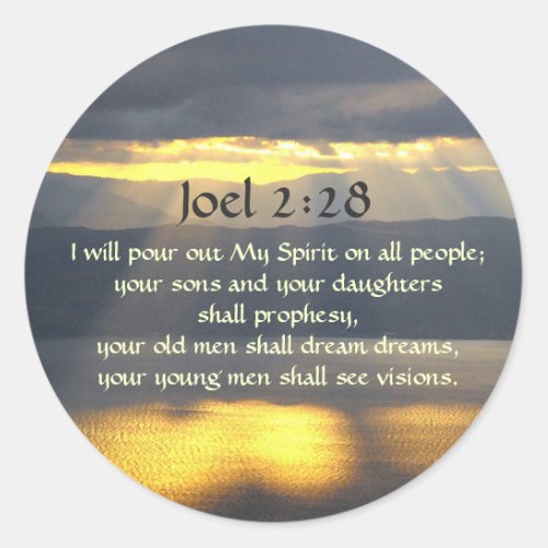 I will pour out My Spirit Joel 2 28 Bible Verse Classic Round Sticker