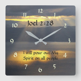 I will pour out My Spirit Joel 2 28, Bible Verse Square Wall Clock
