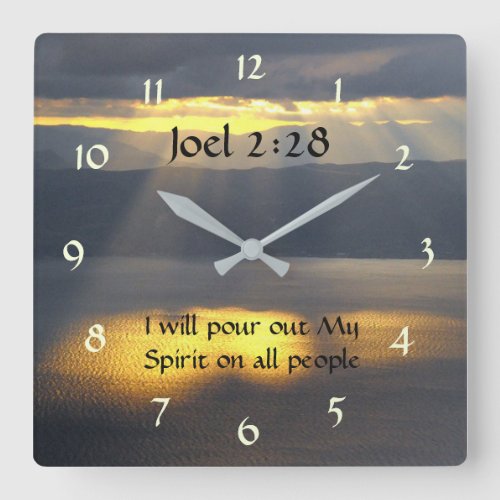 I will pour out My Spirit Joel 2 28 Bible Verse Square Wall Clock