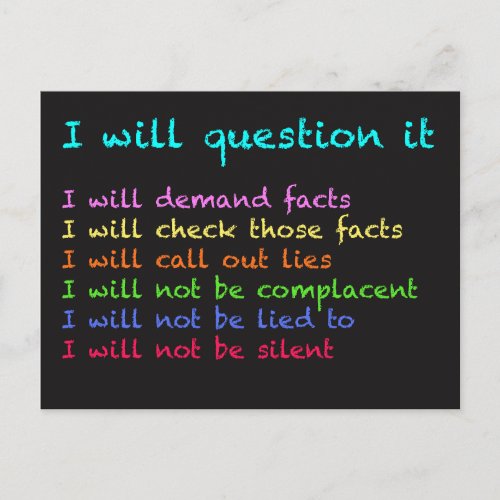 I Will Question It Postcard