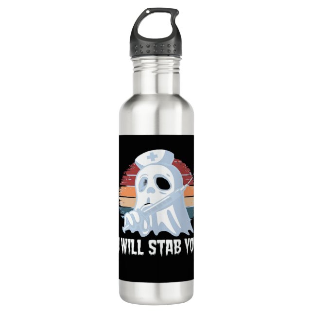 I will stab you t shirt, Ghost Nurse Halloween Vin Stainless Steel Water Bottle (Front)
