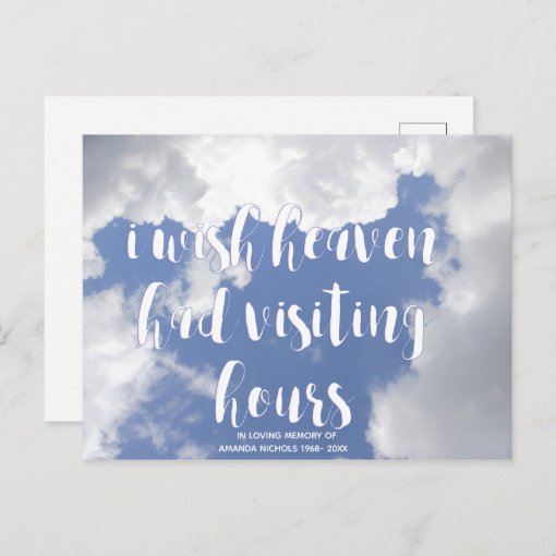 I wish heaven had visiting hours Remembrance Postcard Zazzle
