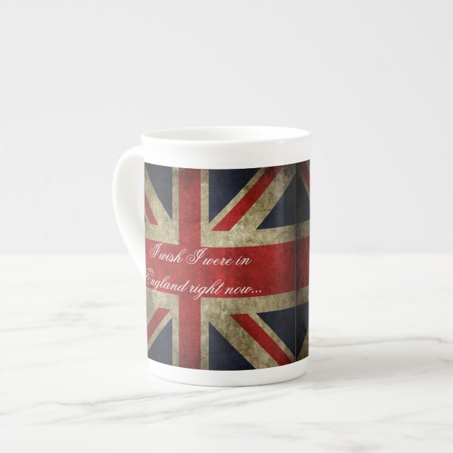 I wish I were in England Union Jack British Tea Bone China Mug (Front Left)