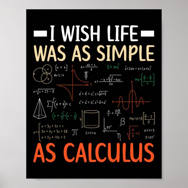 I Wish Life Was As Simple As Calculus Math Teacher Poster (Front)