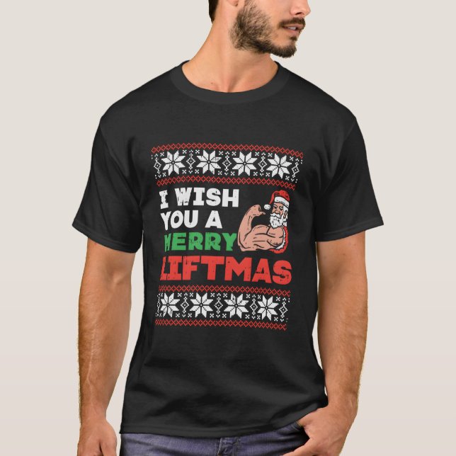 I Wish Merry Liftmas Ugly Christmas Sweater Gym Sa (Front)