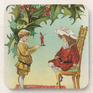 I WIsh You a Merry Christmas - vintage postcard Beverage Coaster