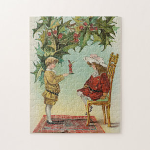I WIsh You a Merry Christmas - vintage postcard Jigsaw Puzzle