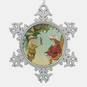 I WIsh You a Merry Christmas - vintage postcard Snowflake Pewter Christmas Ornament