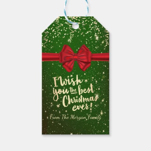 I Wish You The Best Christmas Ever Confetti Bow Gift Tags