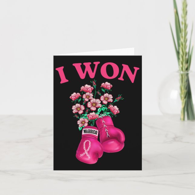 I Won Boxing Gloves Survivor Pink Ribbon Breast Ca Card (Front)