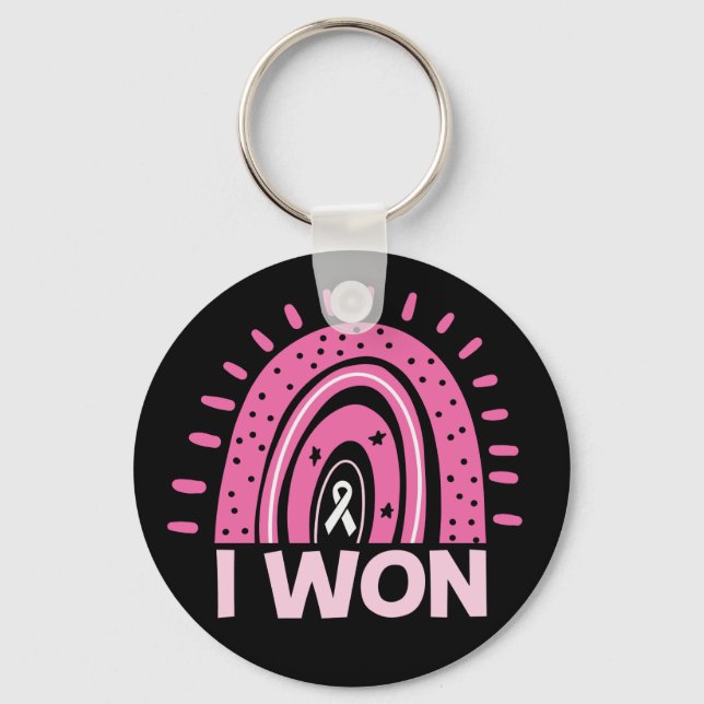 I Won Breast Cancer Survivor Pink Rainbow Keychain (Front)