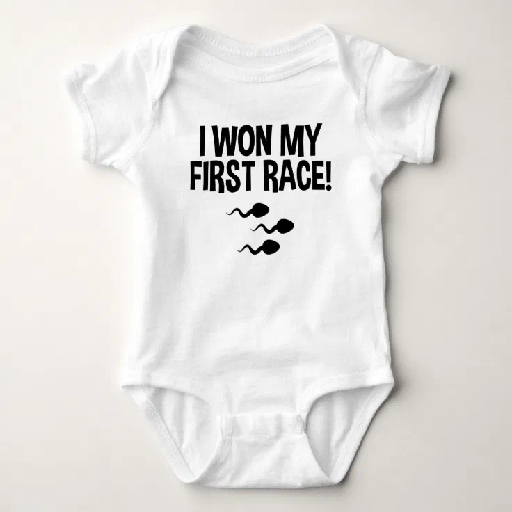 I Won My First Race Funny Sperm Baby Bodysuit | Zazzle