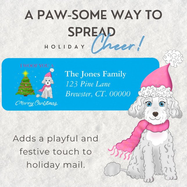 I Woof You A Merry Christmas Cute Poodle Holiday Label (Creator Uploaded)